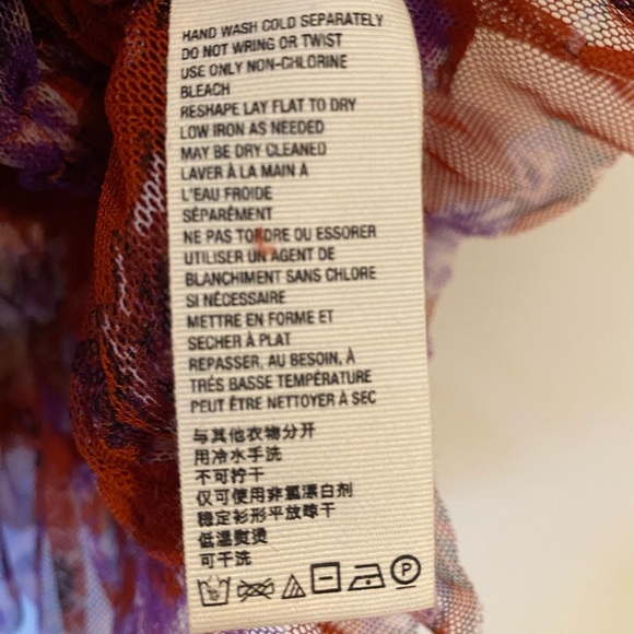 Free People | Mesh Raw Hem V-Neck Top with Layered Sleeves & Smocked Waist-M - Picture 8 of 8